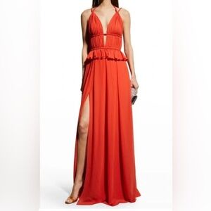 Dress the Population Orange Peplum Slit Maxi Gown